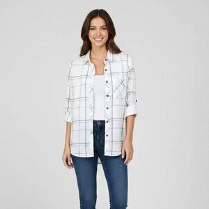 Anthropologie Ash and Ember Button Down Shirt Collared Paid Western Size Small